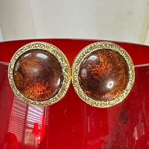 Amber colored button style earrings 1928 goldtone setting